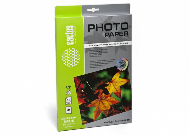 Фотобумага Cactus CS-MA417050DS матовая двусторонняя, A4, 170 г/м2, 50 листов