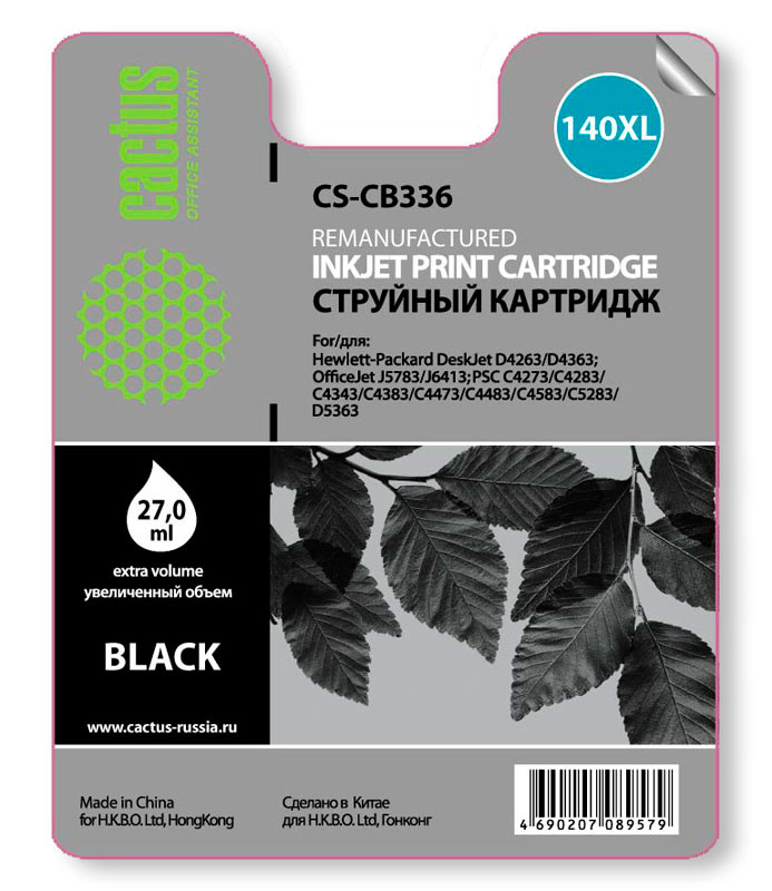 Картридж Cactus №140XL (черный) для HP DeskJet D4263/D4363/OfficeJet J5783/PSC C4273/C4283 CS-CB336