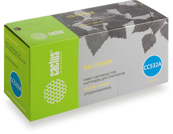 Картридж CACTUS CS-CC532A для принтеров HP Color LaserJet CP2025/CM2320mfp, желтый, 2800 стр.