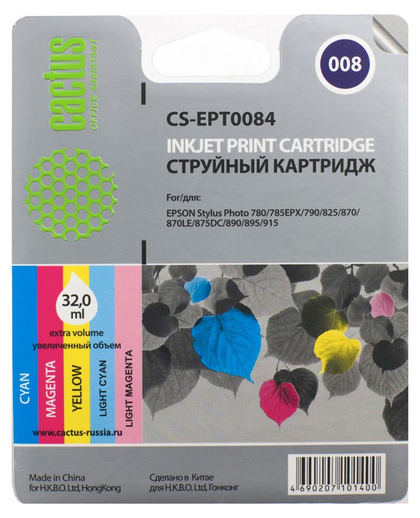 Картридж CACTUS  CS-EPT0084 для Epson Stylus Photo 785/ 790/ 870/ 875/ 890/ 895/ 915, цветной, 46 мл